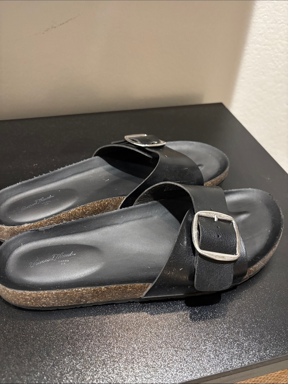 Universal Thread Black Slide Sandals with Silver Buckle